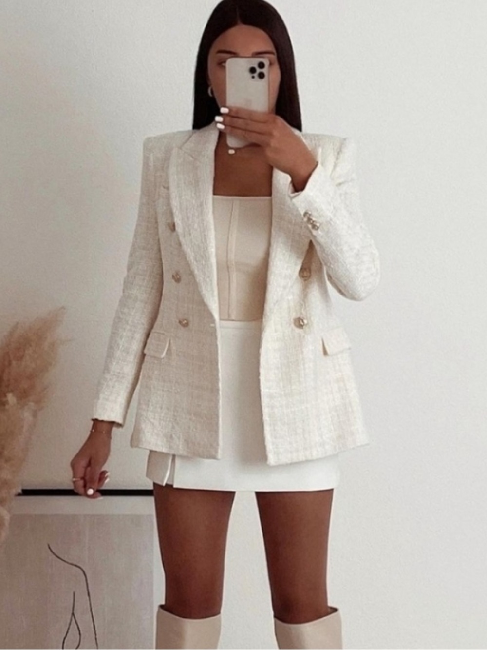 Zara Cream Tweed Double-Breasted Blazer